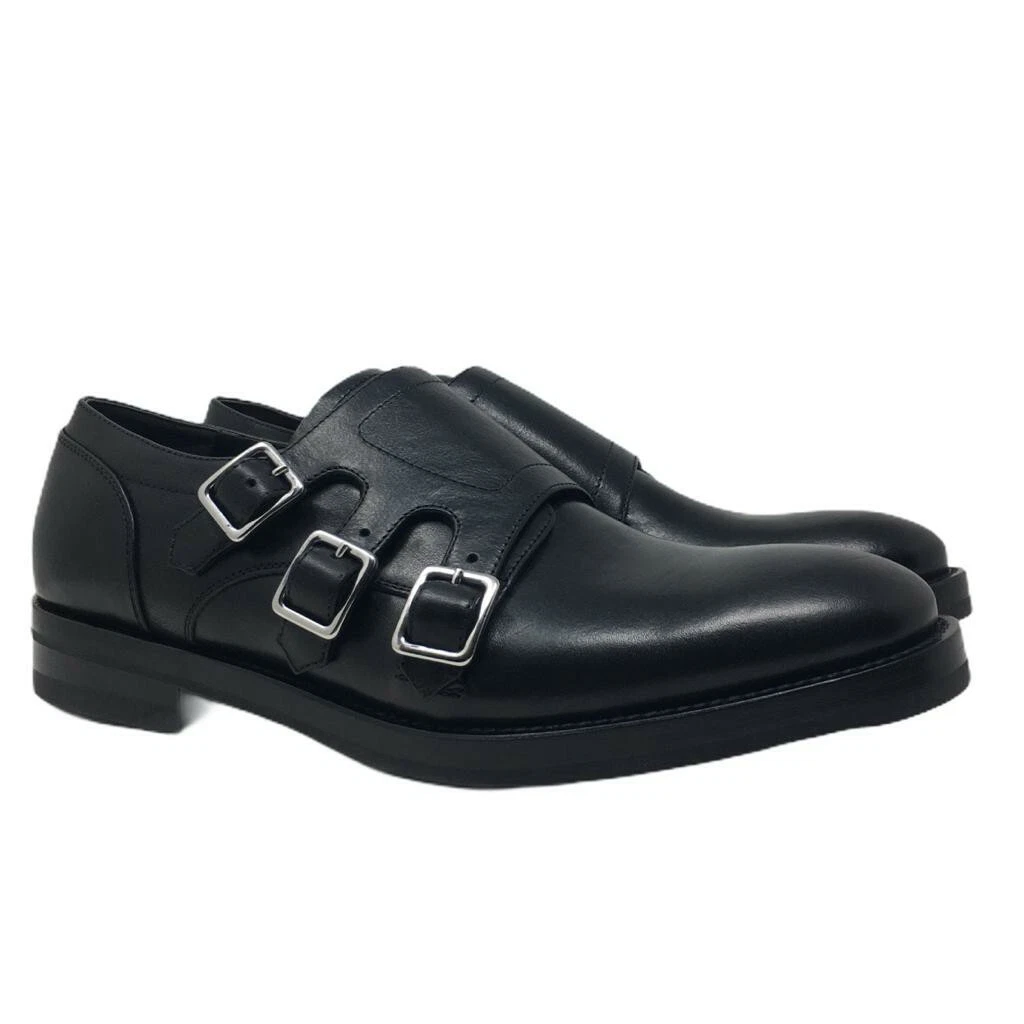 Scarpe derby Alexander McQueen Monk strap in pelle nere UK 7 EU 41 £ 790