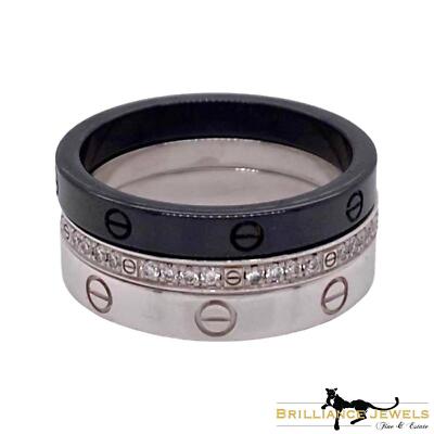 Cartier Love Ring SET of Three 18k White Gold and Black Ceramic