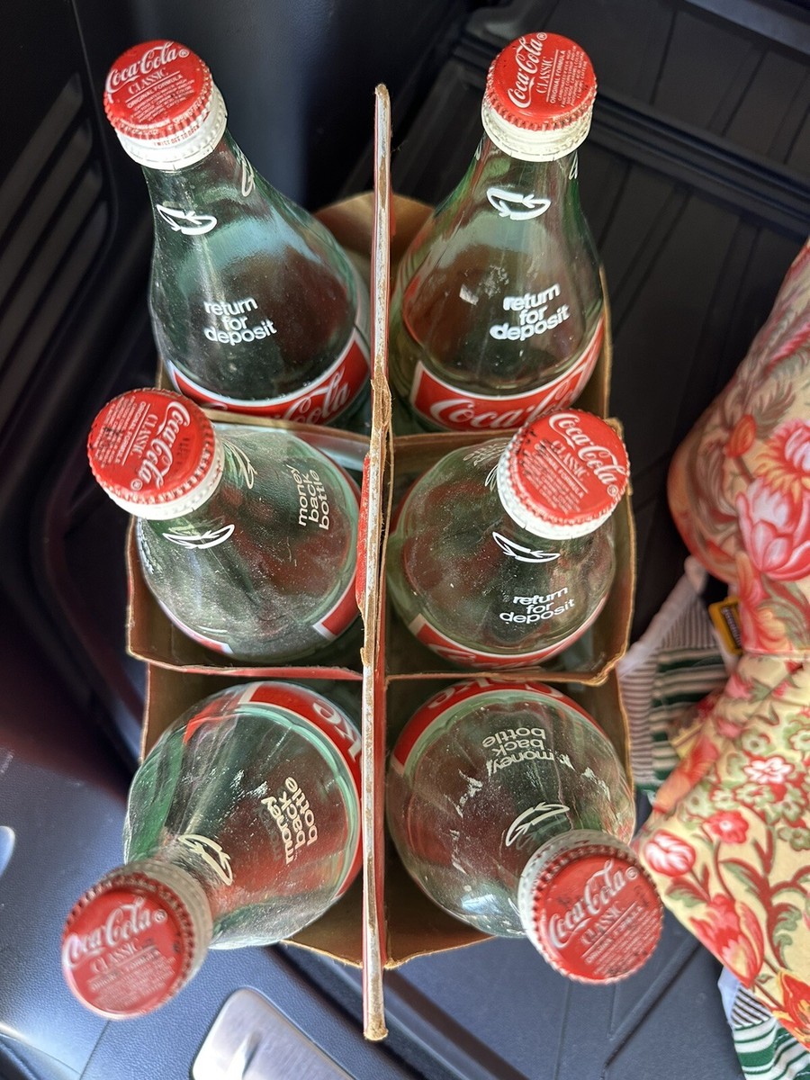 Coca Cola Coke 6 Pack 32 Oz Glass Bottles w/ 4 Caps & 6 Pack