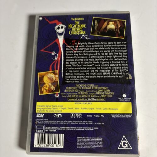 Tim Burton's The Nightmare Before Christmas (DVD, 1993) Region 4 - Picture 2 of 4