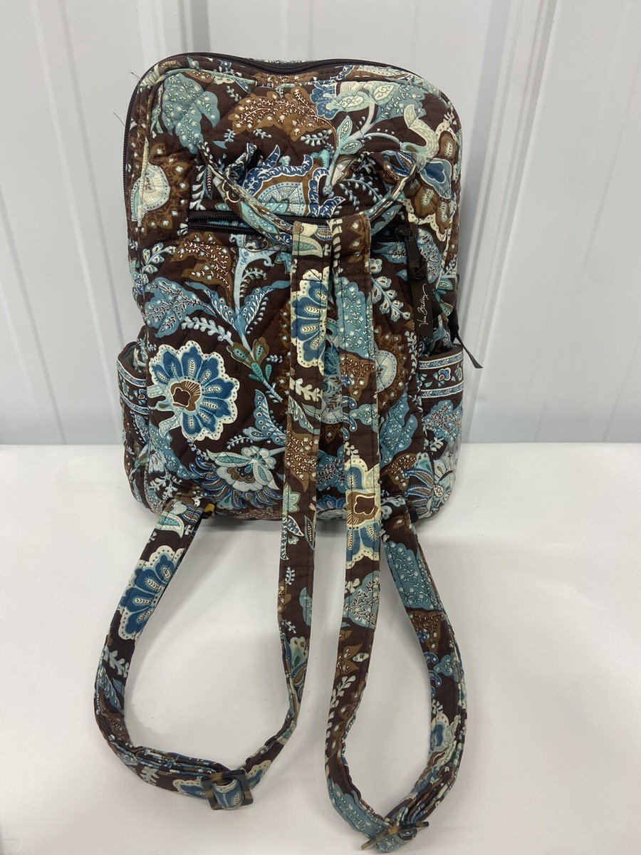 Vera Bradley JAVA BLUE Mini Quilted Floral Brown Backpack