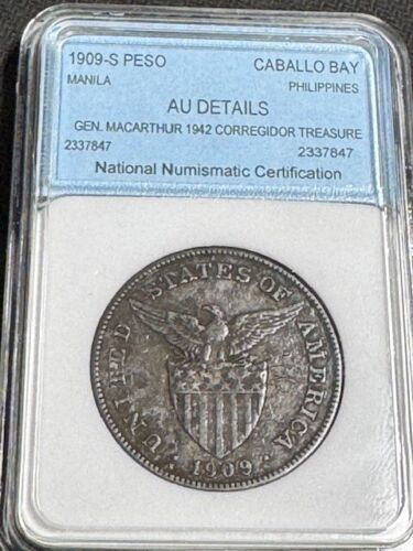 1909 S US/Philippines Peso Manila Bay War Salvage Silver Coin WWII