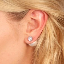 Kristin Perry 18k White Gold Cubic Zirconia Crystal Stud Pearl Earrings