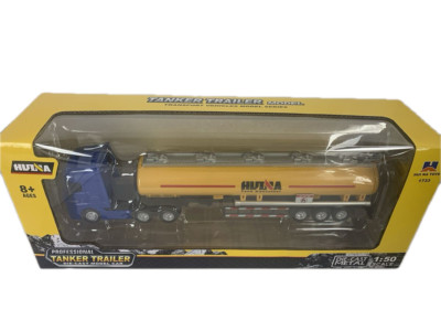 HuiNa 1/50 Diecast Blue Euro Truck with Yellow Tanker Trailer