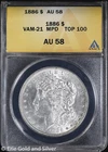 1886-P $1 Morgan Silver Dollar ANACS AU 58 | VAM-21 MPD Top 100