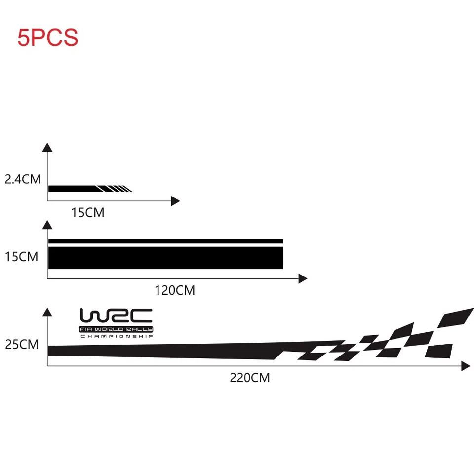 5Pcs Car Hood Side Body Vinyl Decal Stickers Race Car Sports Long Stripe Decals - Image 3 of 4