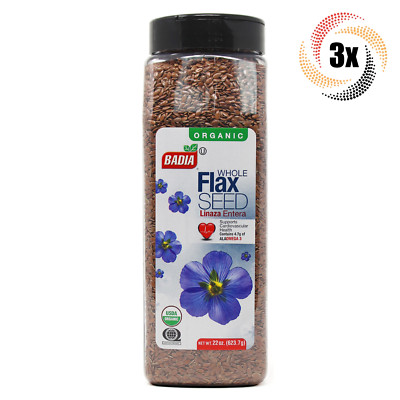 3x Shakers Badia Organic Whole Flax Seed Seasoning | 22oz | Kosher & MSG Free