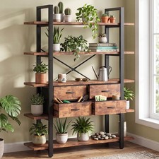 5 Tier Tall Bookshelf X Steel Industrial Storage Shelf w/ 4 Drawers Home Display