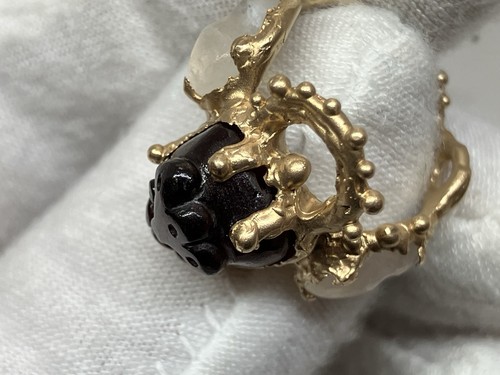 Wiggy Wong 14k YG Raspberry Blower Garnet Moonstone Artist Ring Size 6.25 - Picture 13 of 16