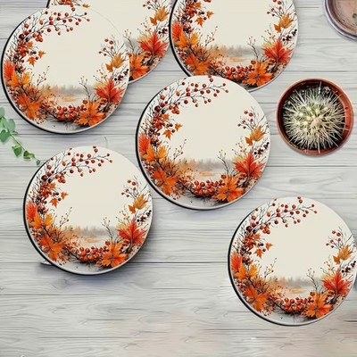Rustic Fall Wreath Rubber Coasters for Farmhouse Home Decor Heat Resistant Mat