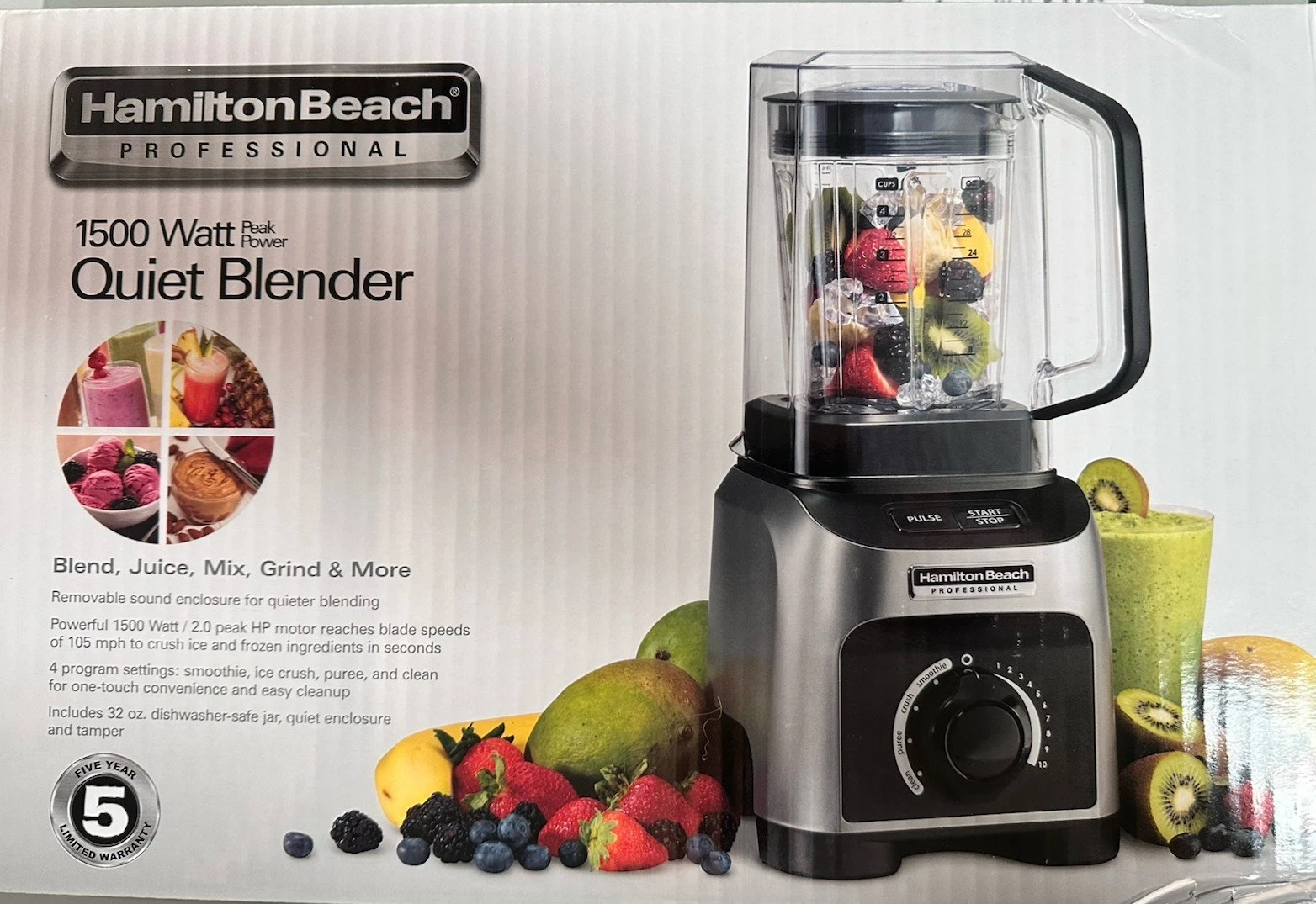 Hamilton Beach Professional Quiet Blender 1500W 32oz 4 Programs Variable Speed
Opens in a new window