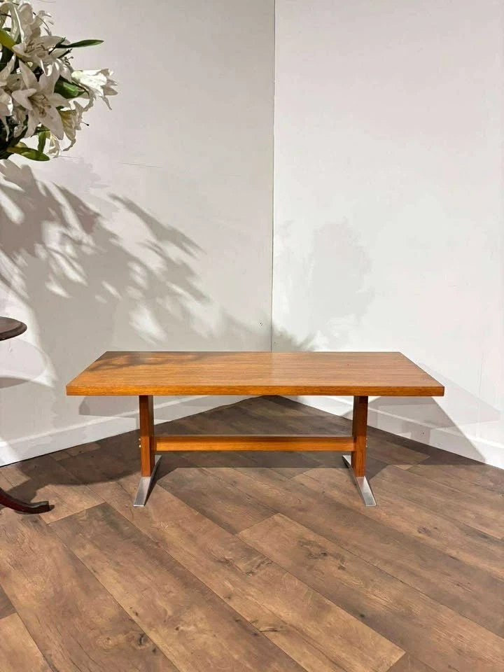 Mid Century Teak Coffee Table with Chrome Effect Legs - Image 4 of 4