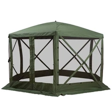 Outsunny 12 ft. x 12 ft. Green/Black 6-Sided Hexagon Hub Gazebo Screen Tent with
