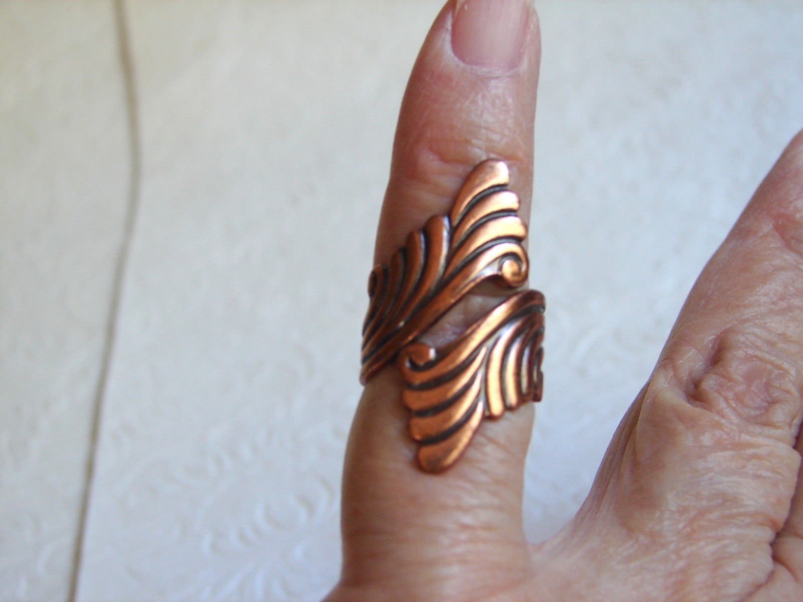 Vintage Solid Copper Wrap-Around RING, Wave/Scrol… - image 8