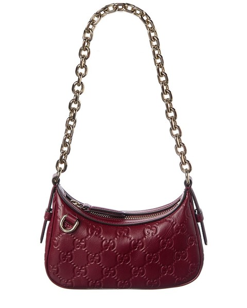Gucci Gg Emblem Leather Shoulder Bag Women's Red
