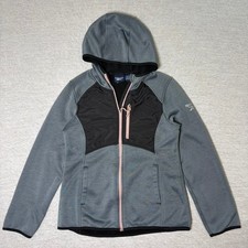 Reebok Women's Hybrid Full Zip Hoodie Medium Gray Black Jacket Quilted Chest