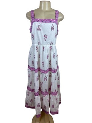 J.Crew Floral Sundress With Pink Embroidered Trim Sleeveless White Size 6 - New