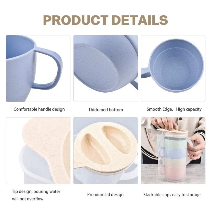 Paquete de 5 tazas irrompibles de pajita de trigo hervidor de agua Foto 4 de 4