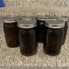 BALL Elite Collectors Series AMBER Mason Canning QUART Jars. Qty 6