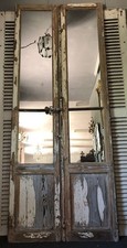 TWO pairs of large 19th Century antique French oak door with mirrored glazing