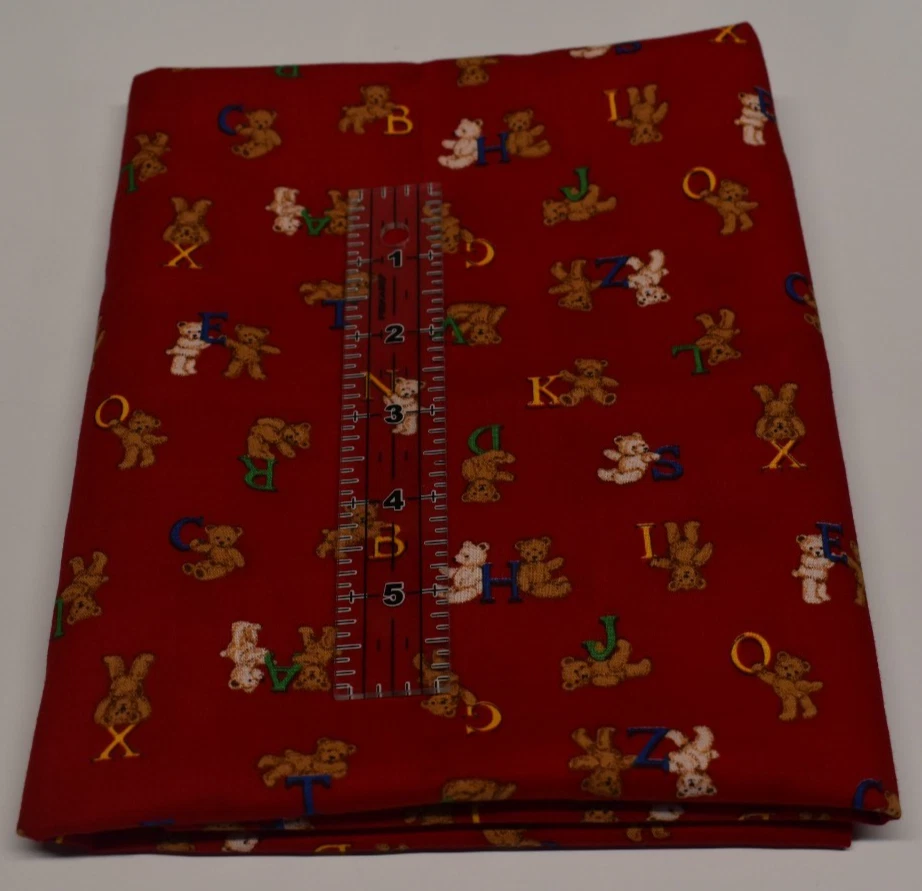 VIP Cranston Print Works RED FABRIC teddy bears ALPHABET abc  46" x 43" - Image 2 of 4