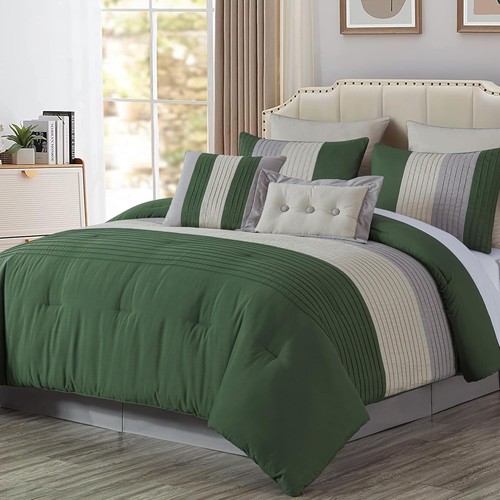 Chezmoi Collection 8-Piece Comforter Set Luxury Pleated Stripe Bedding Set - Picture 28 of 34