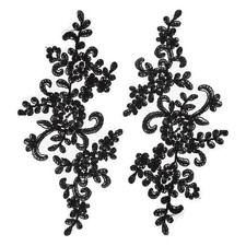 2 St&uuml;ck Blumen Spitze Applikationen 3D Stickerei Spitzen Patches Schwarz (23cm)