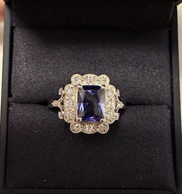 Smaragdschliff 1,75 ct Tansanit & Diamant Ring - Größe 7