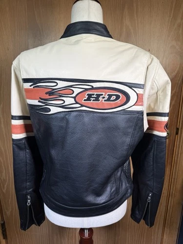 Harley Davidson Leather Racing Jacket Tri-Color #1 Logo Women’s Large. - product listing photo