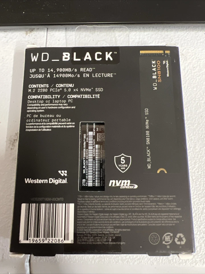 NUEVO WD NEGRO 2TB SN8100 NVMe SSD Interno Gen 5 M.2 2280 WDS200T1X0M Foto 2 de 3