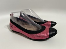 Vtg Chanel Metallic Pink Leather Ballet Flat Shoes 37.5