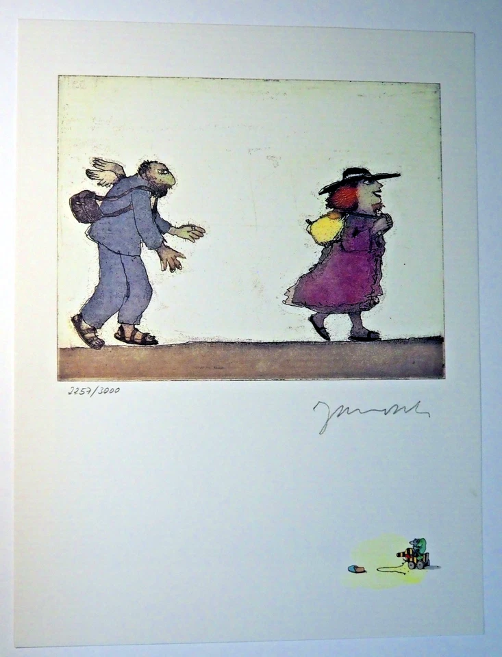 JANOSCH Mann und Frau HAND-SIGNIERT, nummeriert Farblitho, Bütten, 34x25 cm - Bild 4 von 4