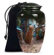 Orange Cat Cremation Urns for Human Ashes Adult Dad, Decorative Urn 10 Inch 