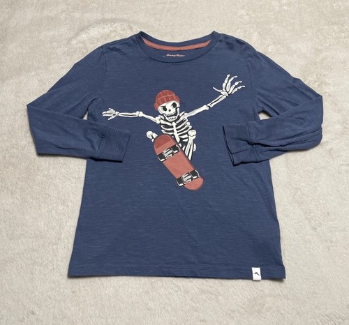 Tommy Bahama T Shirt Boys Medium 7/8 Years Blue Long Sleeve Skateboard Skeleton