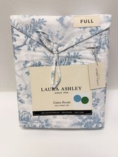 Laura Ashley Full Blue White Floral Cotton Percale Sheet Set 4pc