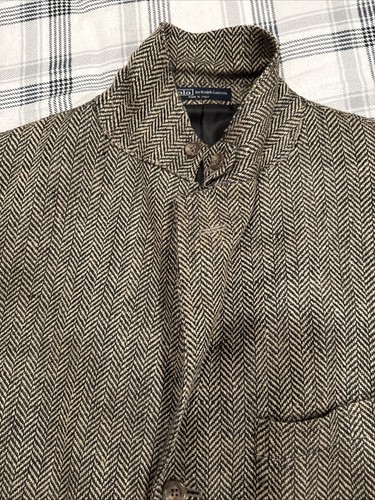 Vintage Polo By Ralph Lauren Sports Coat Mens 42 L Brown Black Silk Flax Blazer - Picture 24 of 24