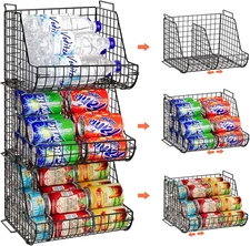 Stacking Can Dispensers 3 Tier with 3 Divider, Large Pantry 3-Pack, Black 