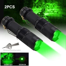 2PCS Hunting Mini Green Light LED Flashlight Zoomable Torch Lamp