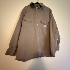 RASCO FR Flame Resistant Brown Canvas Work Shirt Pearl Snap XL Heavy Weight