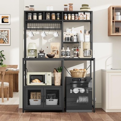 Kitchen Bakers Rack with Refrigerator Storage, Microwave Stand with Power Out...