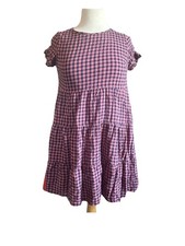 EUC Madewell Short-Sleeve Tiered Mini Dress in Gingham Check Size Small