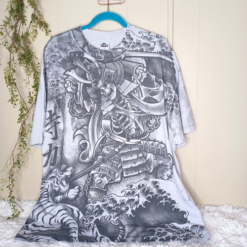 Vintage Y2K All Over Print Japanese Samurai Grunge Cyber Shirt Size 2XL