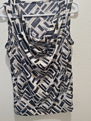 GNW Women Top Black Brown Geometric design with cow neckline short sleeve large