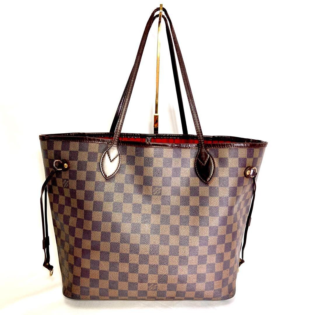 Louis Vuitton Damier Ebene Neverfull Tote Brown Leather N51105 Authentic Fast Shipping-image