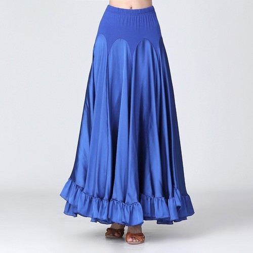 Lady Satin Ballroom Skirt Modern Dance Dancewear Ruffle Waltz Tango Swing Skirts - Picture 14 of 16
