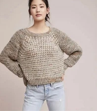Anthropologie Moth Hillwalk Wool / Mohair Oatmeal Chunky Sweater XL
