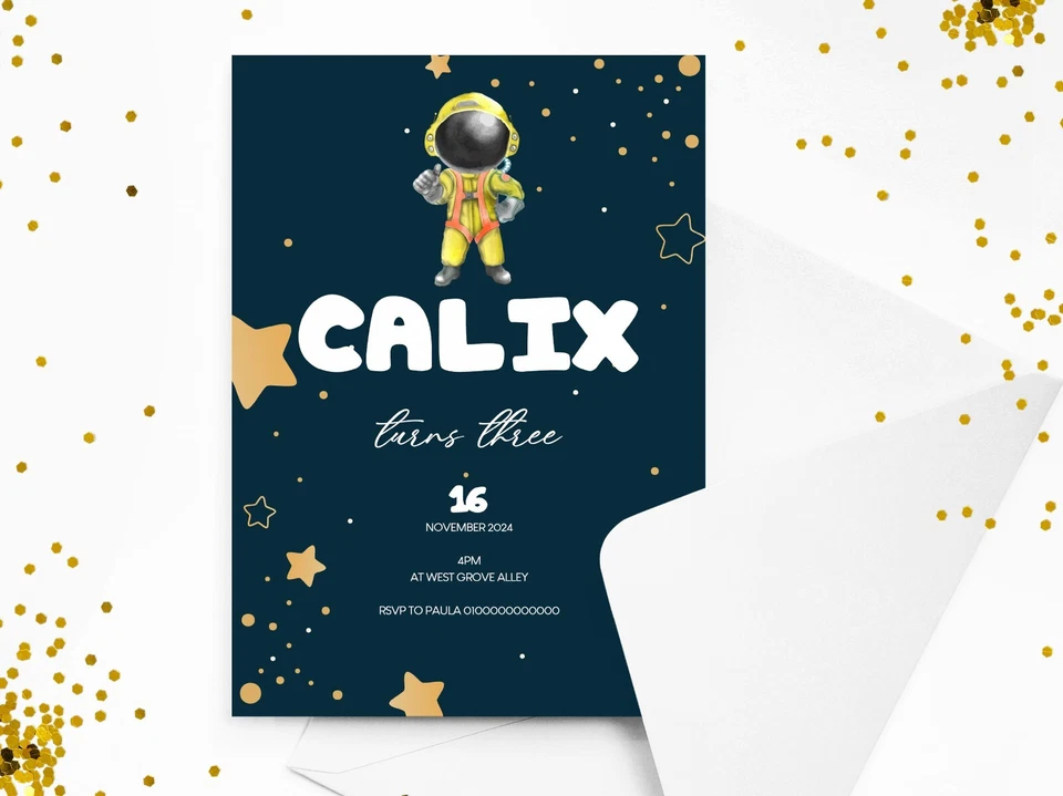 Personalised Stars Space Kids Birthday Party Invitations with Envelopes - Image 2 of 4