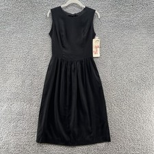 VTG Lanz Originals Dress Womens 6 Black Open Back Bow Fit Flare Pinup Rockabilly