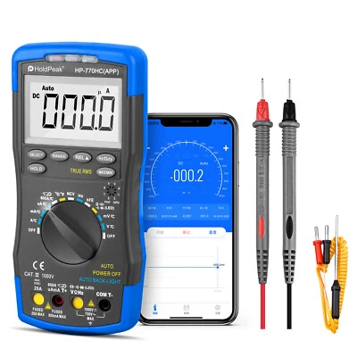 Holdpeak Digital Multimeter AC/DC TRMS NCV Multimeter 750VAC/1000VDC Bluetooth