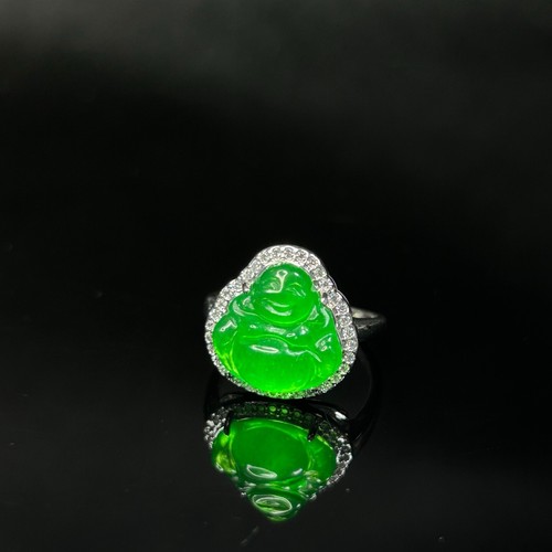 1 Stück zertifizierte natürliche eisgrüne burmesische Jade Jadeit Buddha Amulett Ringe - Bild 8 von 13
